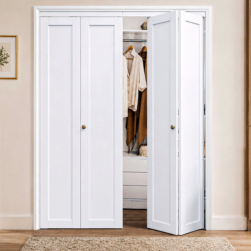 Porte de shaker pliante 64 po x 80 po à 1 panneau blanc avec apprêt à noyau solide avec quincaillerie d'installation 64 po x 80 po