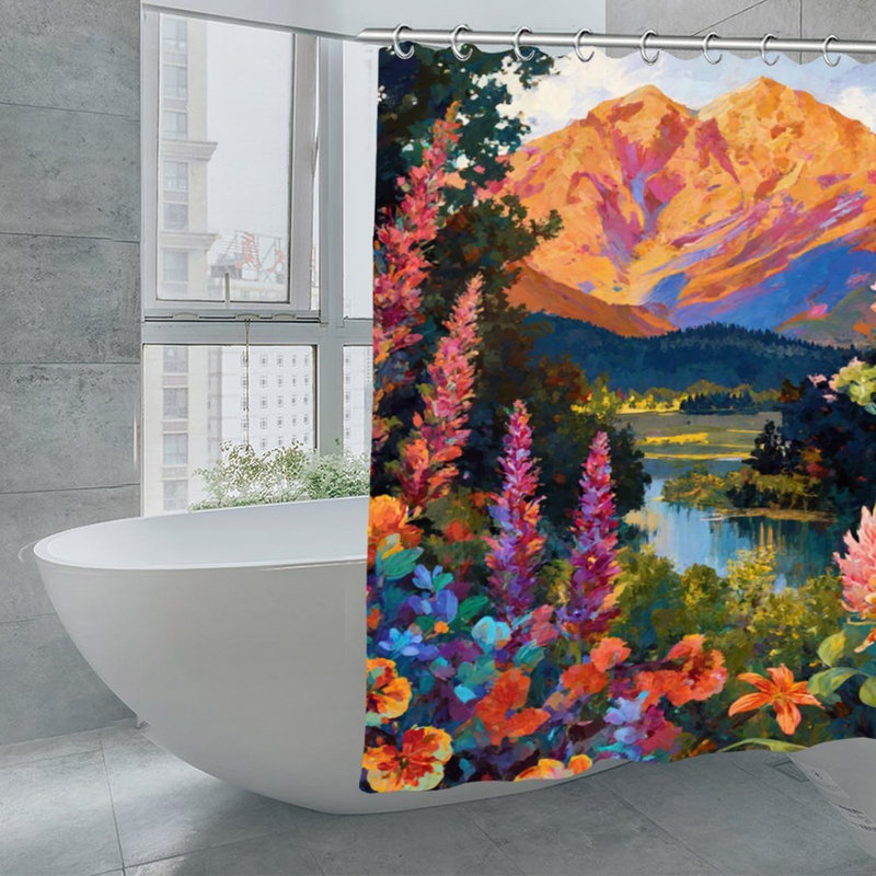 Rideaux de douche Mountain & Floral pour salle de bain, l 71 × 71