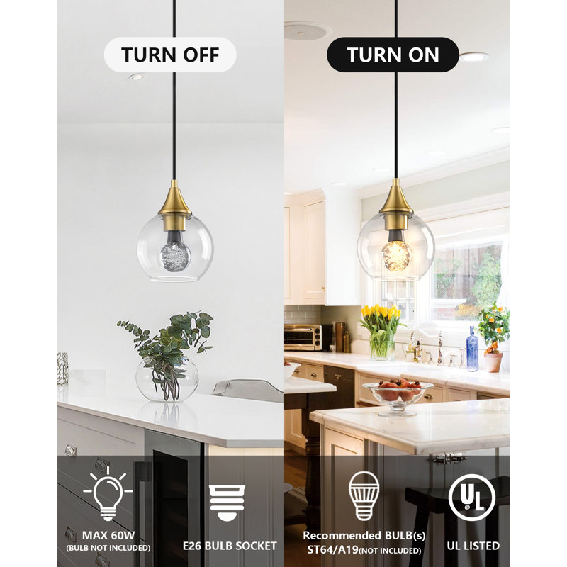 Single Dimmable Crystal Pendant Light, Gold