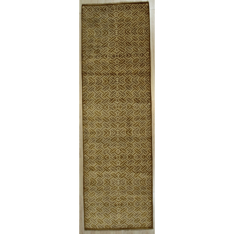 Tapis transitionnel à motif oriental moderne en coton doux noué à la main, Tapis de couloir : 3 pi x 10 pi