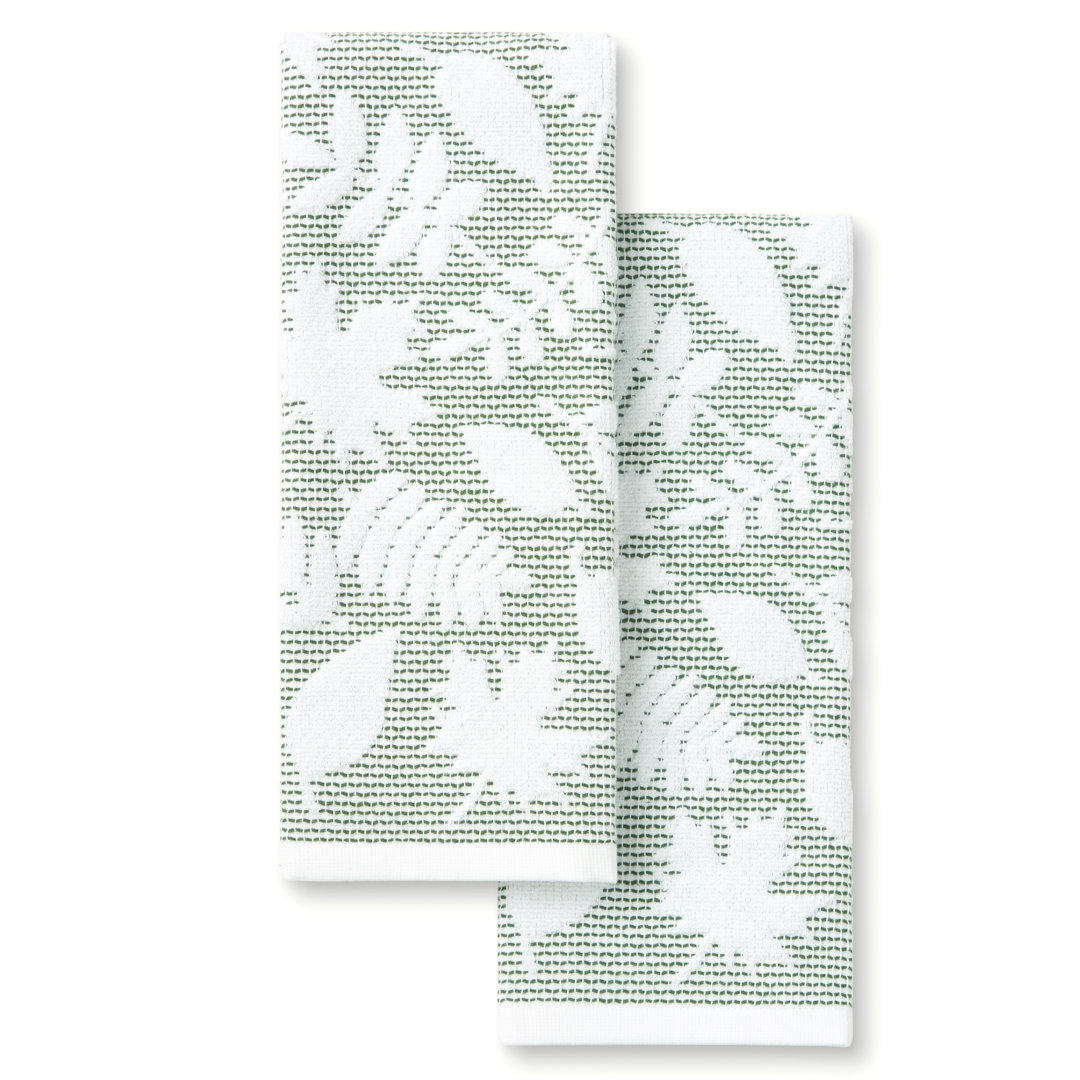 MARTHAMARTHA STEWART Woodland Harvest Jacquard Leaves Kitchen Towel 2-Pack Set, 100% Cotton with Absorbent Honeycomb Texture, Decorative Kitchen Towels, Green, 16"X28" STEWART Woodland Harvest Jacquard Leaves 2-Pack Kitchen Towel Set, Green, 16"X28" (Set of 2) Martha Stewart
