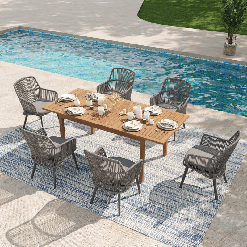 Ensemble de salle à manger extensible pour 6 personnes Brittenham, Structure en bois naturel / coussin beige
