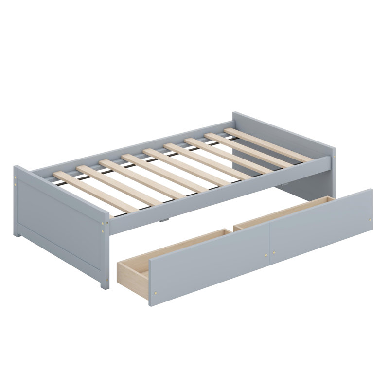 Space-Saving Platform Bed With Integrated Storage Drawers, Gray