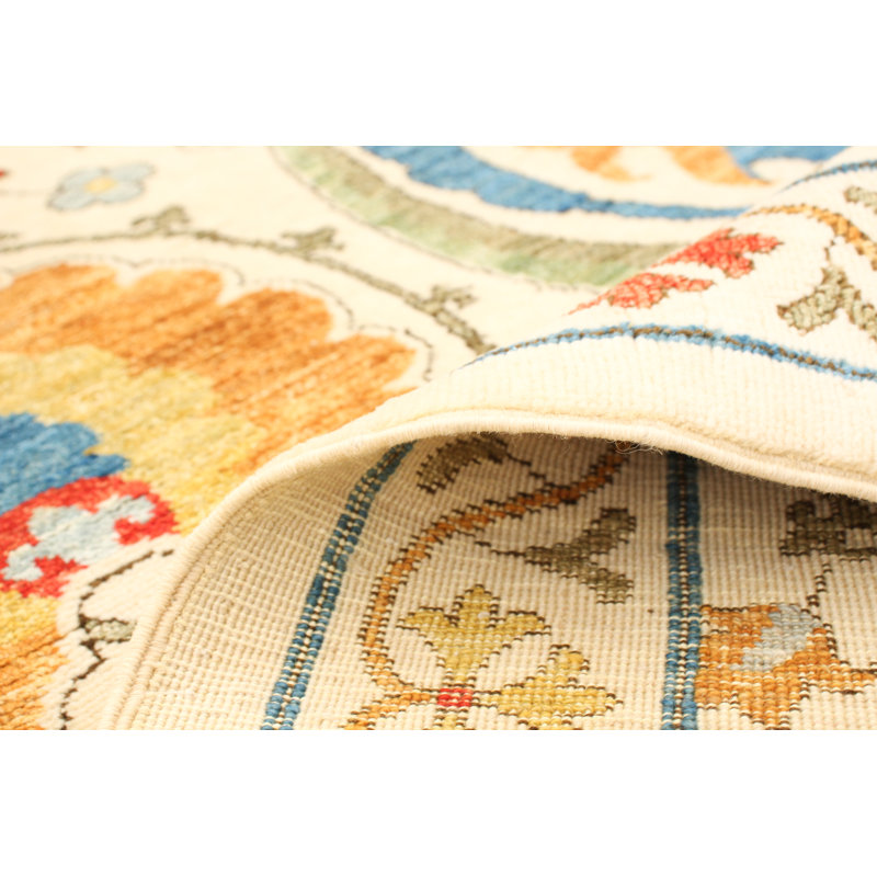 Tapis unique en laine noué à la main des années 2010 de 9 pi 1 po x 11 pi 5 po crème Fjorda