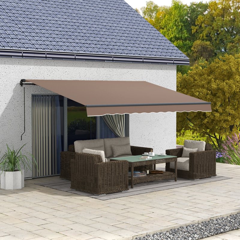 Outsunny Polyester Cover Retractable Patio Awning, Solid Color, Coffee, 156" W x 59" D