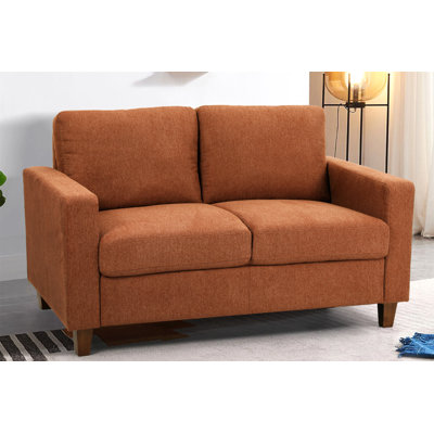 Mid-Century Modern 2-Seater Loveseat Sofa, Upholstered Fabric Couch with High Density Foam Cushion & Detachable Wooden Legs for Living Room Apartment