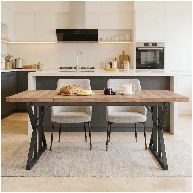 Kitchen Table,Dining Table,Industrial Executive Table, Walnut, Black