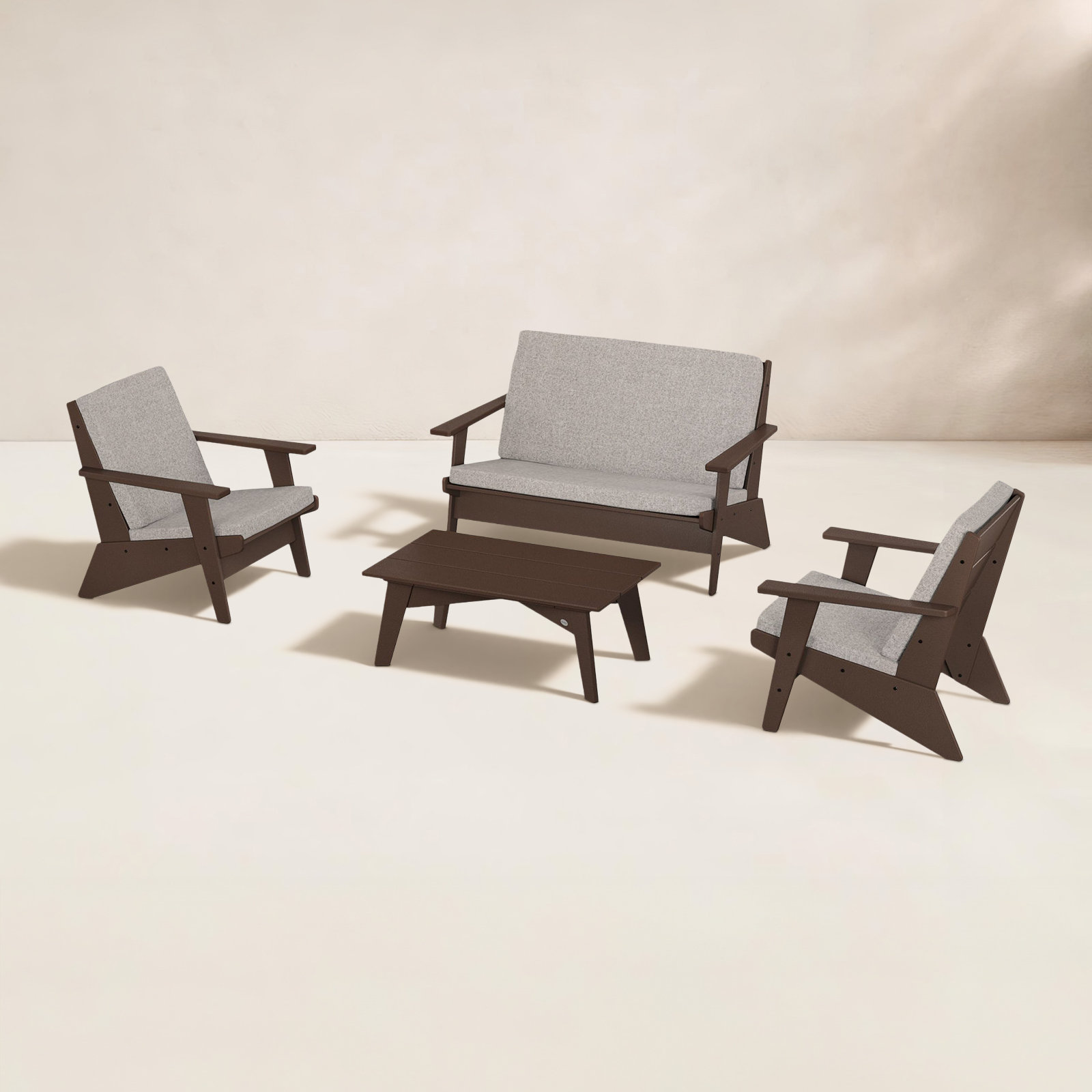 POLYWOOD® Riviera 4-Person Patio Seating Group, Weathered Tweed, Mahogany