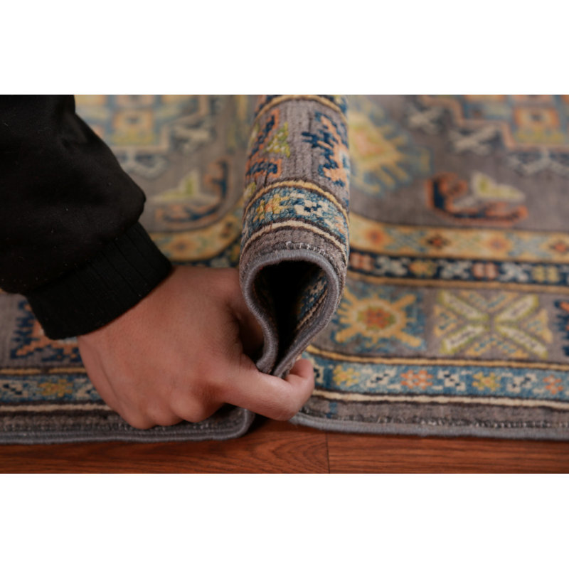 Gray Kazak Handmade Wool Accent Rug 3x4