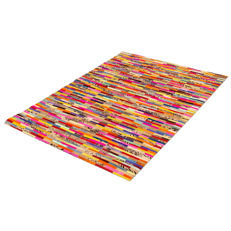 Tapis rouge / orange en cuir de vache fabriqué à la main Arup