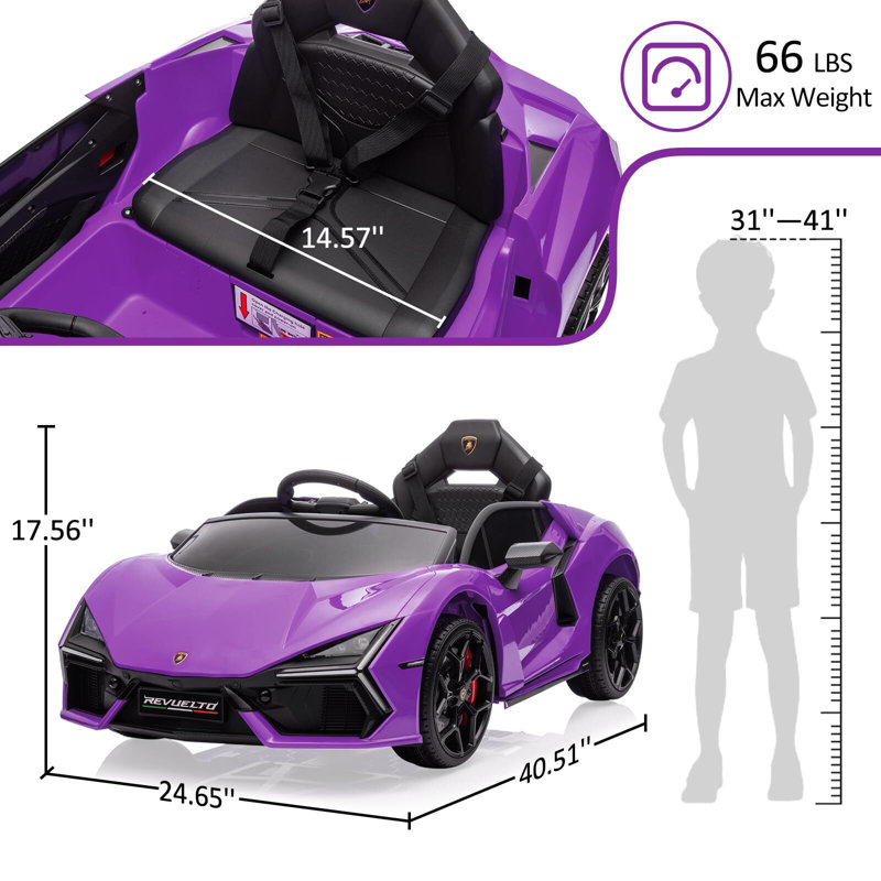 Voiture électrique 12V pour enfants, voiture électrique sous licence Lamborghini Revuelto, Mauve
