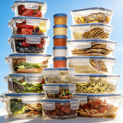 35-Piece Glass Food Storage Container Set With Airtight Lids, BPA-Free And 100% Leakproof For Meal Prep, Includes Bonus Condiment Containers