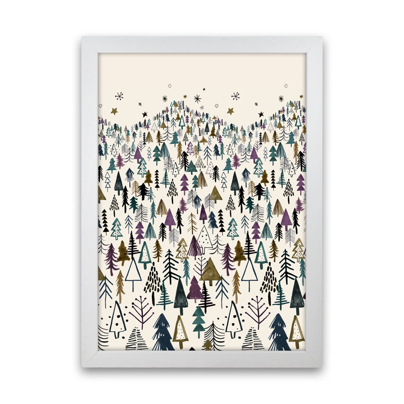 Trees Forest Night Purple - Print, White Framed, 34cm H x 25cm W x 3cm D