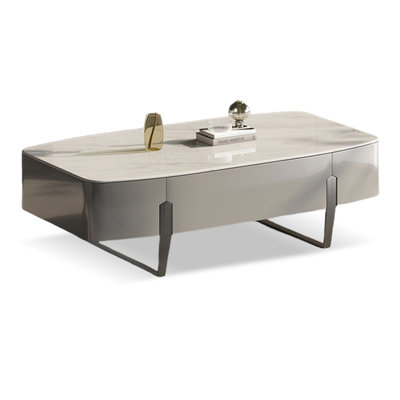 Gray Black Microlite Manufactured Wood Carbon Steel Rectangular Coffee Table