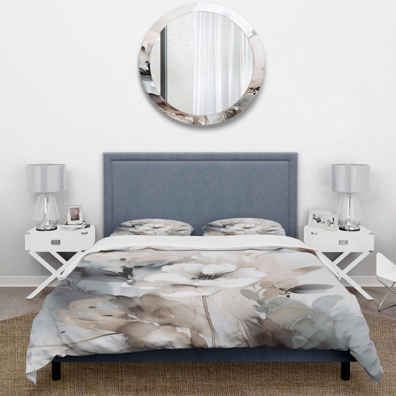 Ensemble de housse de couette en microfibre / polyester Delicate Grey Flowers IV Bedding