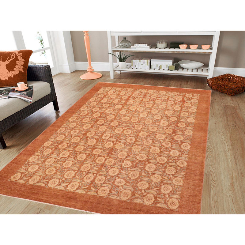 Tapis brun / rouge en laine noué à la main de style oriental rectangulaire 8 pi 1 po x 9 pi 10 po Baccio