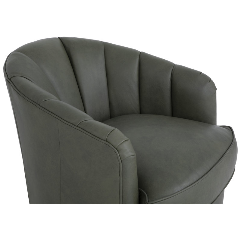 Fauteuil demi-tonneau pivotant en cuir Tipsy, Amande chamois, Cuir véritable olive