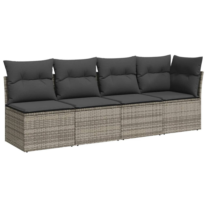  Canapé de jardin en rotin PE gris, acier thermolaqué, polyester 4 places