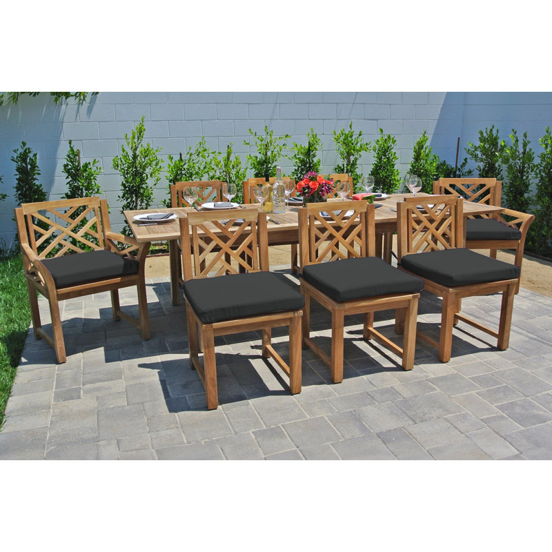 Monterey 8 - Person Teak Wood Patio Dining Set with Extendable Rectangular Table , Sunbrella® Cushions Included, Coal, Coal