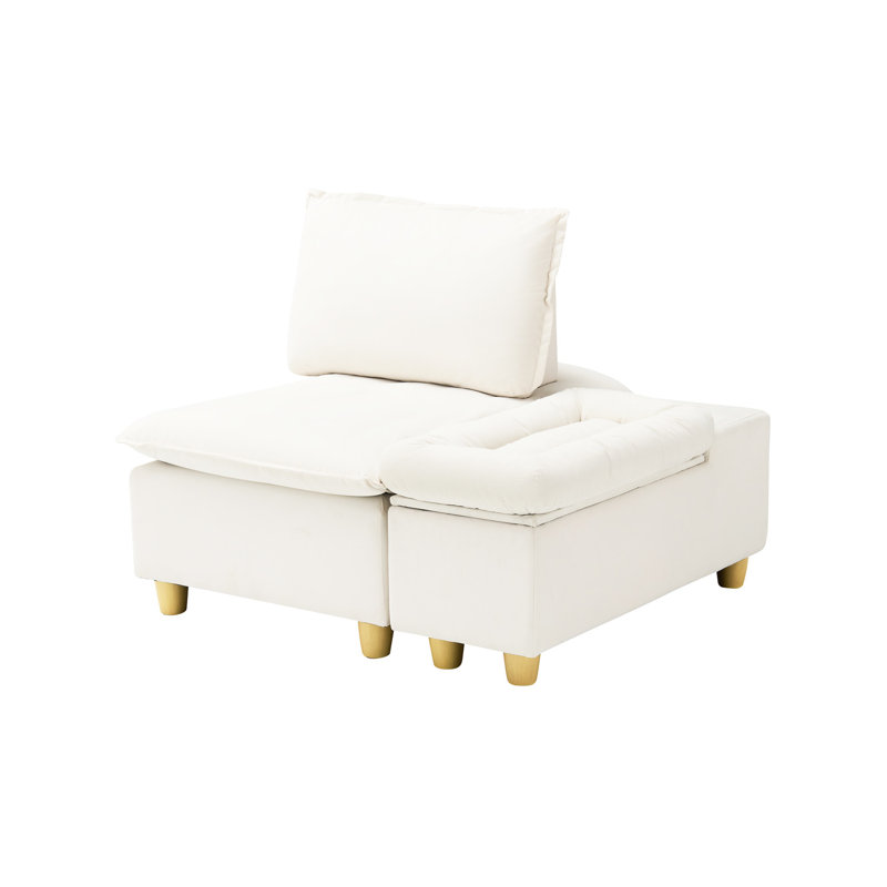 Siège simple inclinable en velours beige avec rangement mobile et porte-gobelet, Beige
