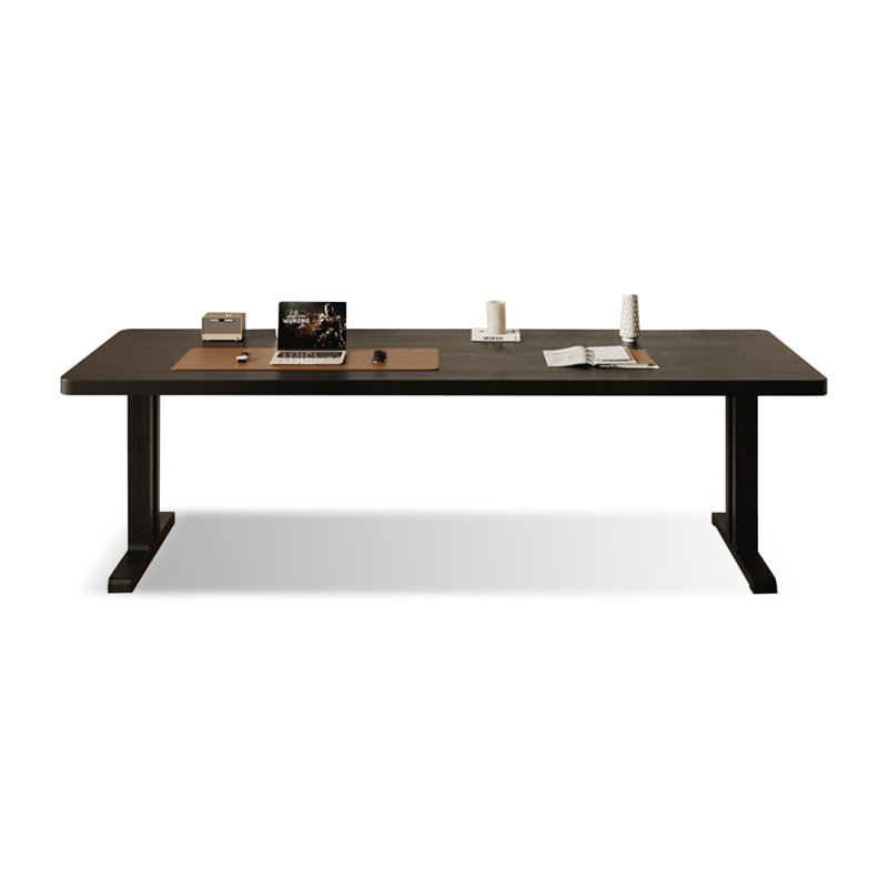 Bureau d'écriture rectangulaire en bois massif noir, H 29,53 po x l 94,49 po x P 27,56 po