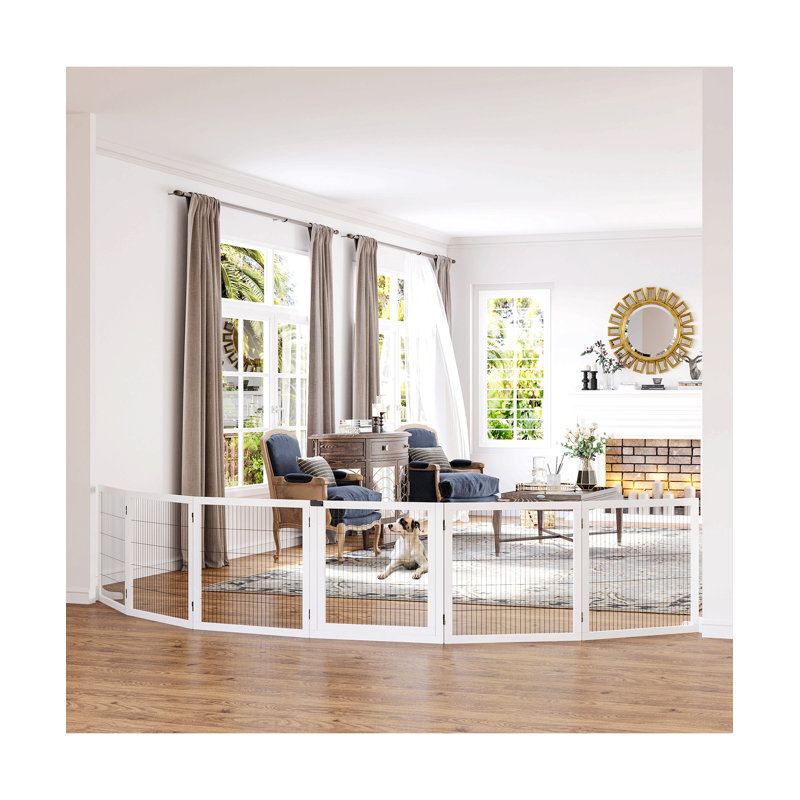 Barrière de sécurité autoportante en bois 170 po, 6 panneaux pliable pour portes / escaliers, Blanc