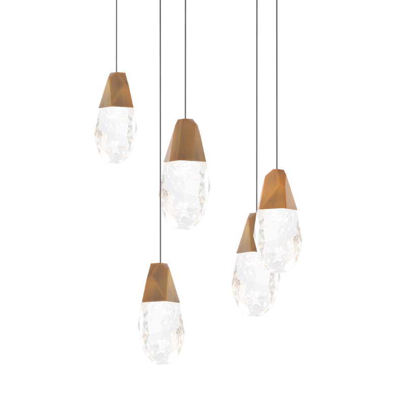 Martini 5 - Light LED Pendant, Aged Brass, Optic Haze Crystal