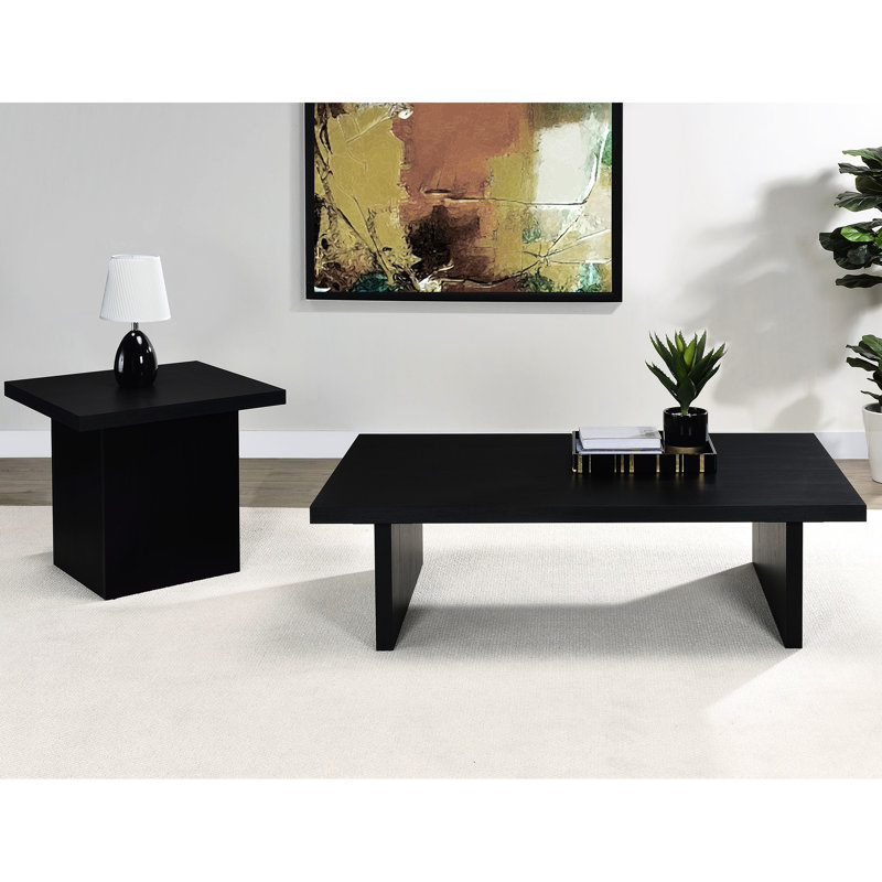 Table basse et de bout rectangulaire noire, fabriquée en bois d'ingénierie pour une utilisation à long terme avec placages à griffes, maisons contemporaines parfaites