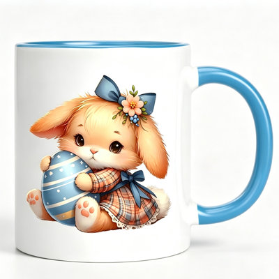 Easter Bunny Ceramic Coffee Mug - Insultory Occasions - Cute Bunny And Egg DesignWhite Mug.
