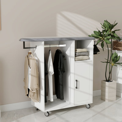 Chariot à repasser avec planche à repasser roulante, armoire à repasser polyvalente avec roues, solution de repassage compacte