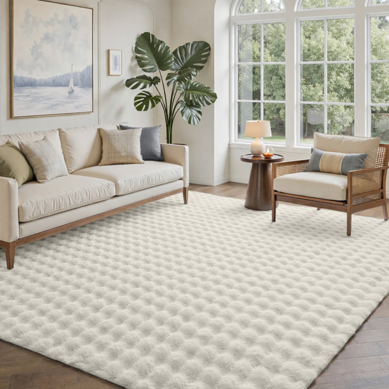 Modern Bubble Texture Faux Fur Rug , Cream, 200cm x 290cm