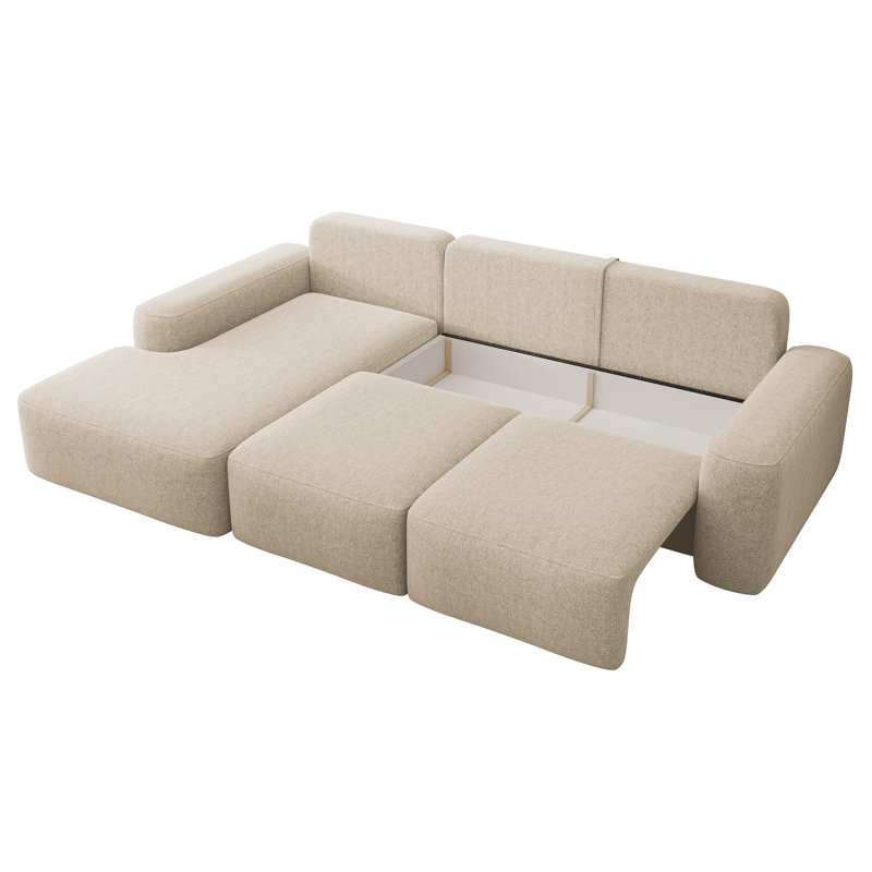 Carnos L-shaped Sofa Bed with Ball Cushion, Beige, Left Hand Facing