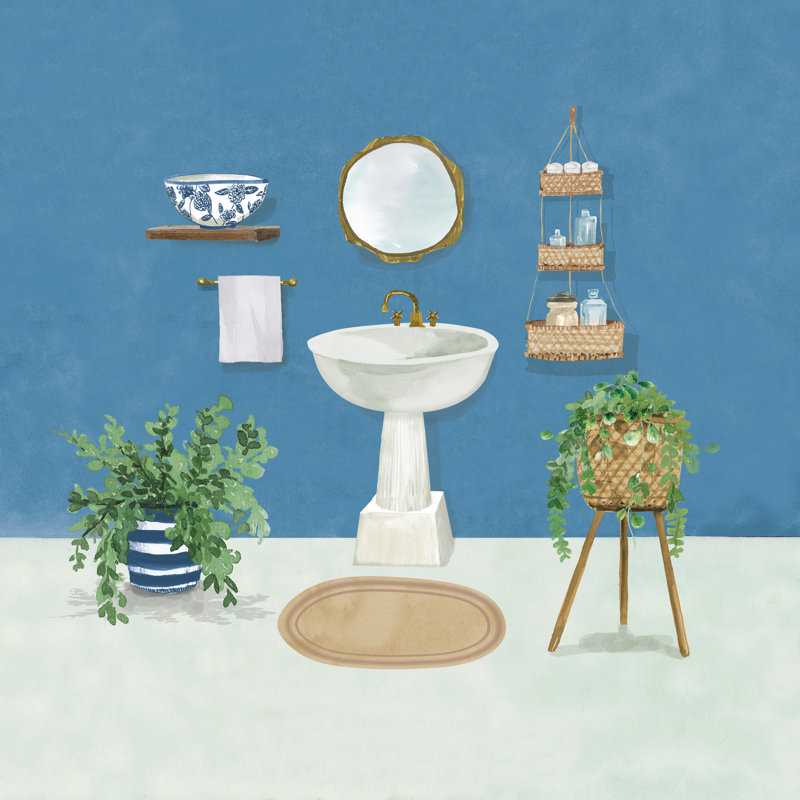 Bathroom Sink Blue - Wrapped Canvas Art Prints, 30cm H x 30cm W
