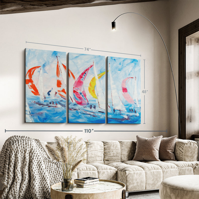 «Voile», 3 pièces sur toile, H 48 po x l 74 po x P 1,25 po