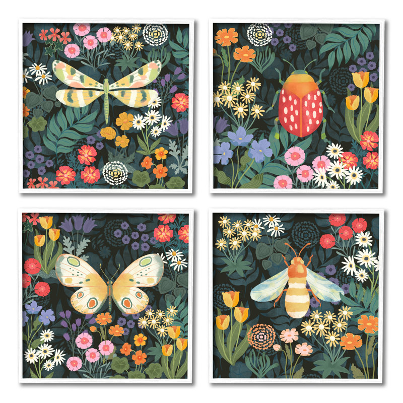 Insectes parmi les fleurs sauvages, encadré par Jennifer Brinley Levison Designs, Giclée encadrée blanc bord de mer
