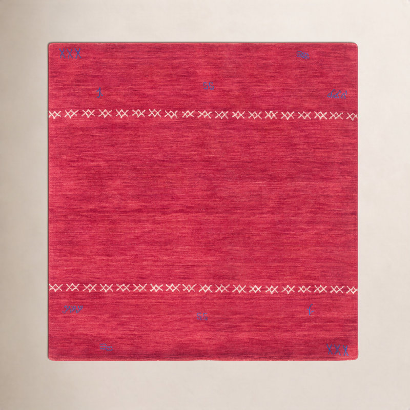 Tapis rouge en laine fait à la main Santiago, Carré 4 pi