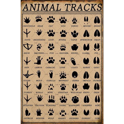 Animal Tracks Metal Sign - Vintage/Neutral - 8 × 12 In, Cabin & Hunting Theme, Funny Rustic Decor, Gift For Animal Lovers