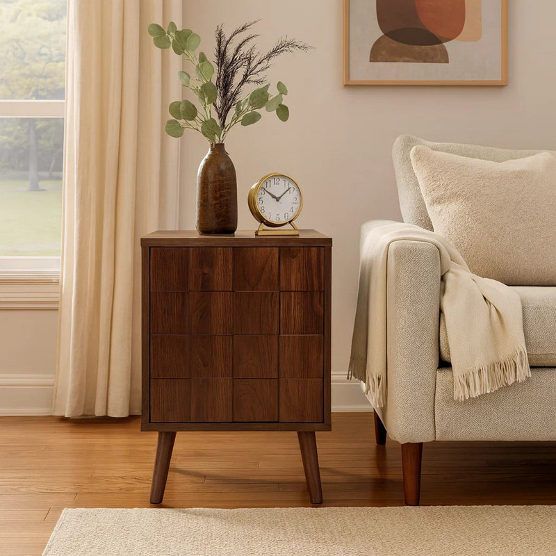 Table de bout latérale Ciny, 1 porte d'armoire avec tablette, brun noyer 23 po