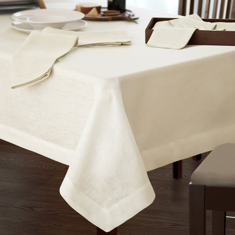 La Classica Solid Color Linen Tablecloth, 96" L x 70" W, Ivory