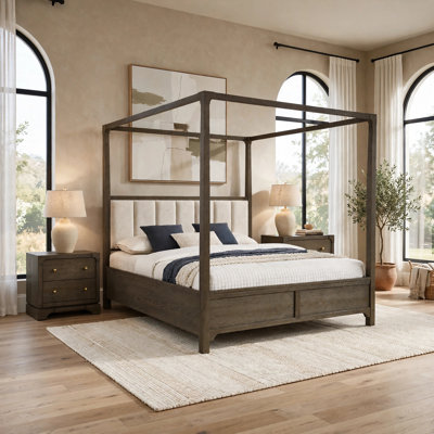 Ensemble de chambre pour grand lit, brun cacao foncé, ivoire, 3 pièces avec 2 tables de chevet