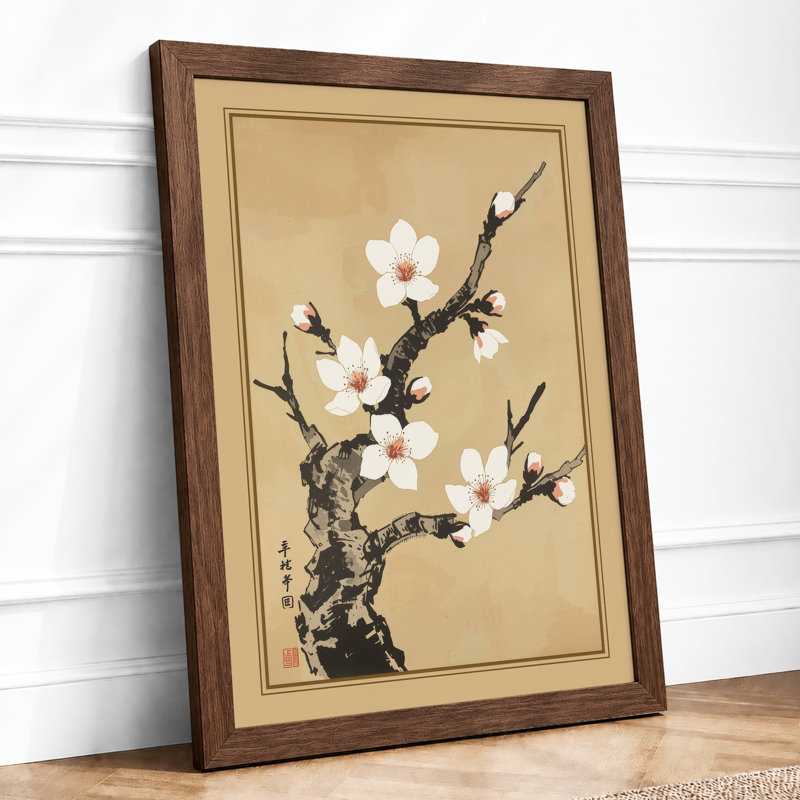 Blossoms on Branch Japandi - Framed Print, A1 - 84.1 x 59.4 cm, Walnut