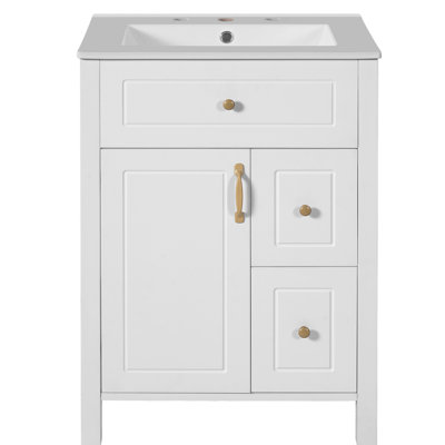 24 - Inch Bathroom Vanity Featuring Undermount Ceramic Sink, Soft Close Doors, Smart Storage For Towels, And Aluminum Alloy Handles With Double , Function, Solid Wood Foot
