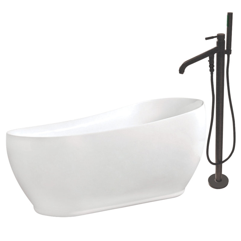 Kingston Brass Aqua Eden 71-Inch Acrylic Oval Single Slipper Freestanding Tub with Faucet Combo and Drain