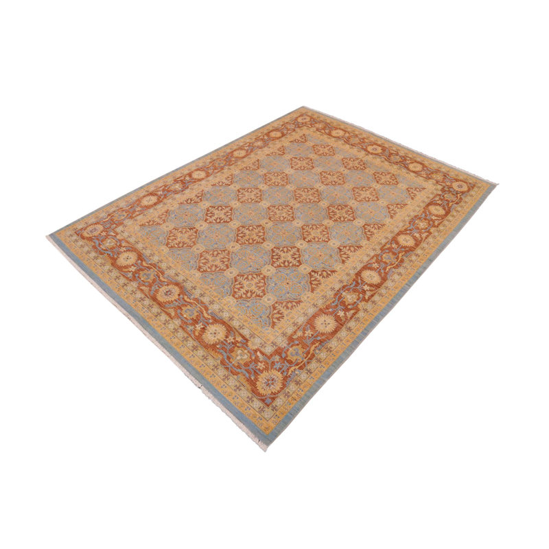 Tapis bleu clair / brun clair en laine noué à la main 9 pi x 12 pi Silke