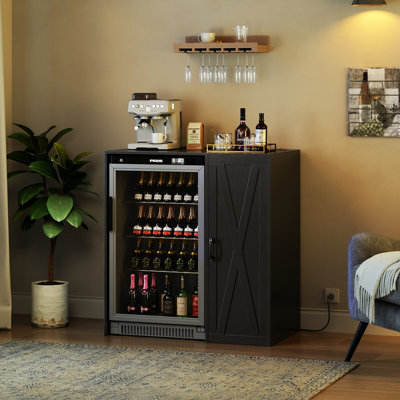Mini Fridge Cabinet With Storage, Coffee Bar Cabinet With Power Outlet, Fits 24" Wine Fridge, 3-tier Organizer, Refrigerator Stand For Kitchen, Apartm by Hokku Designs