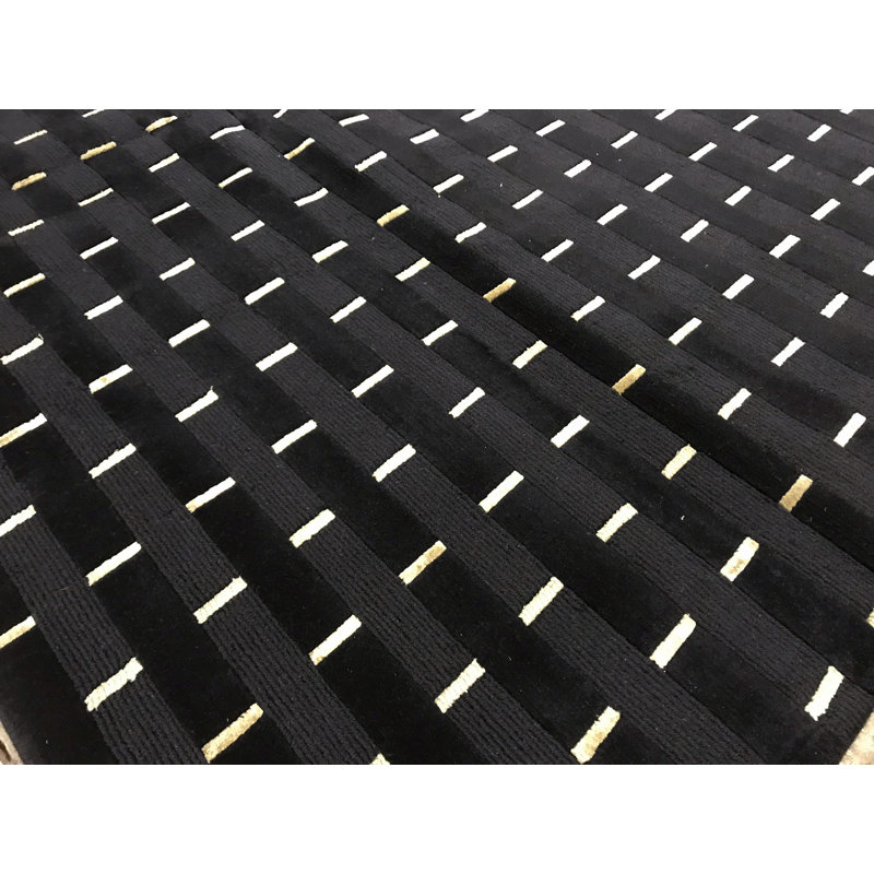 Hand-Knotted High-Quality Black Square Area Rug