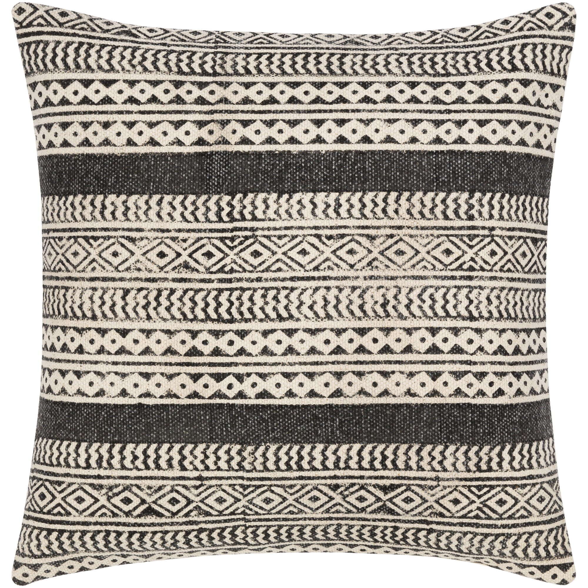 Zetta Geometric Cotton Throw Pillow, Beige/Black, 22" x 22", Polyester/Polyfill