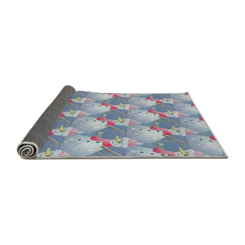 Tapis bleu/rouge à motifs, Rond 3 pi
