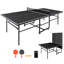 Black 9*4.1ft Mid-Size Table Tennis Table Foldable & Portable Ping Pong Table Set with Net, 2 Table Tennis Paddles and 3 Balls - 108*60*30 inch - MDF - 1 Piece - Ping Pong Table Set - Black - Foldable and Portable-136228583-136228582