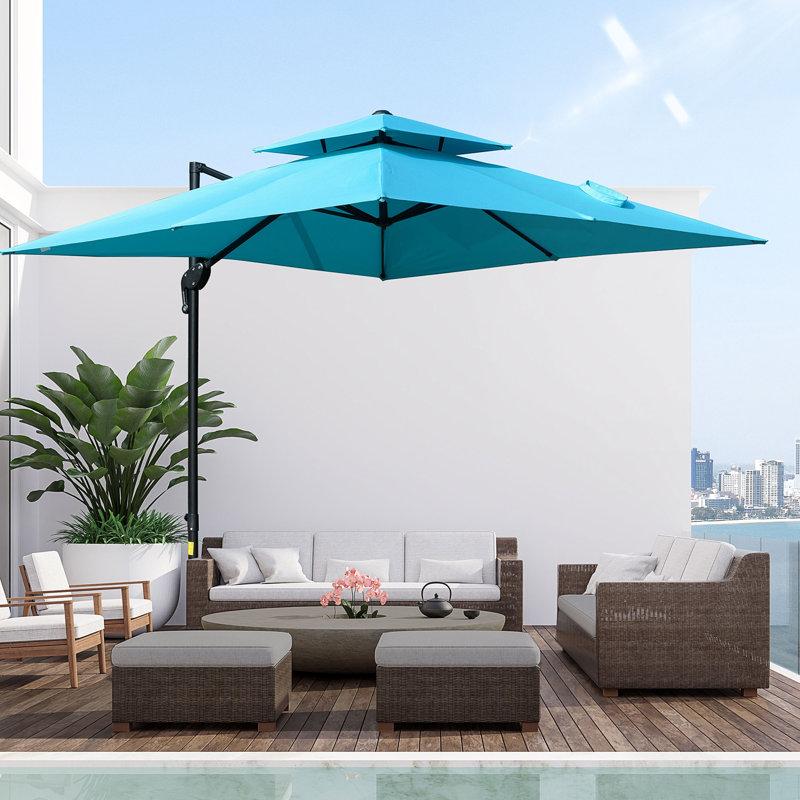 Parasol carré en porte-à-faux 9 pi 10 po Gerret, Bleu clair